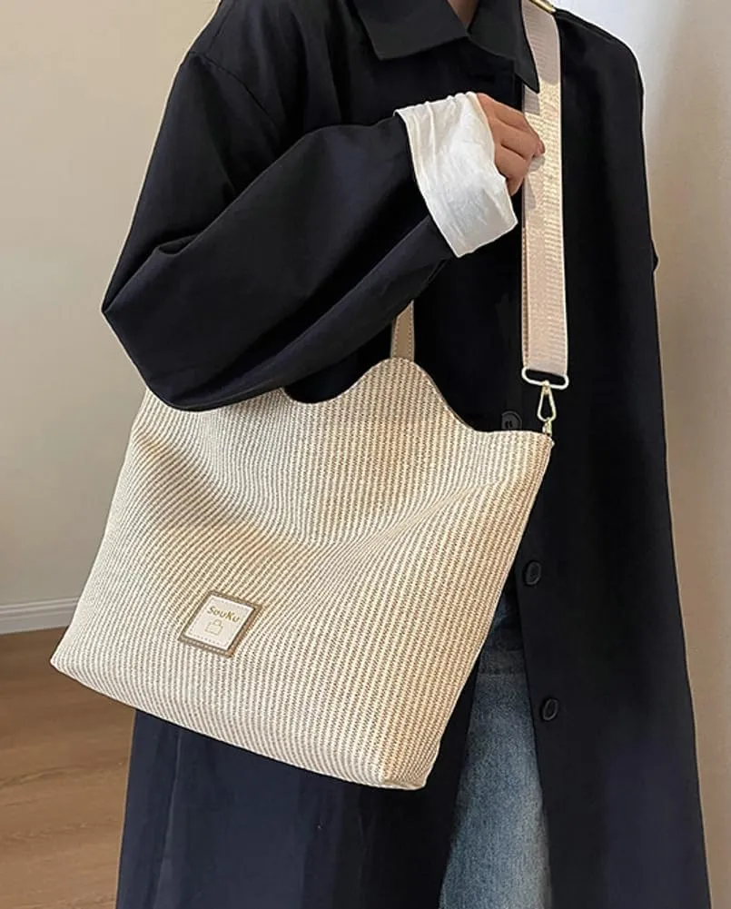 Tote Bag for Women Straw Hobo Bags Casual Woven Handbag PU Leather Shoulder Bag Large Casual