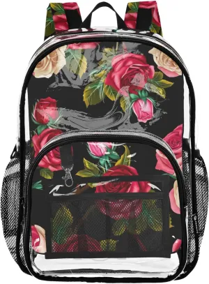 Travel Clear Backpack Floral Roses Red Spring Flowers Kids Girls Backpack Boys Pvc Transparent Bags School