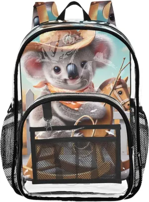 Travel Clear Bags for Women Boys Backpacks for Girls Pvc School Plastic Bookbag Cowboy Koala Western Rodeo