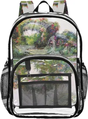 Travel Clear Bags for Women Claude Monet Flowering Arches Giverny Girls Backpack for Kids Plastic Transparent Bookbag