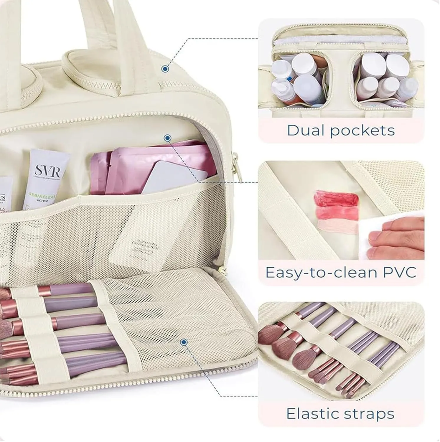 Travel Cosmetic Bag, Large Capacity Wide-Open Travel Cosmetic Bag, Traveling Toiletry Bags For Women, Lightweight Makeup Organizer For Essentials, Toiletries (EE)