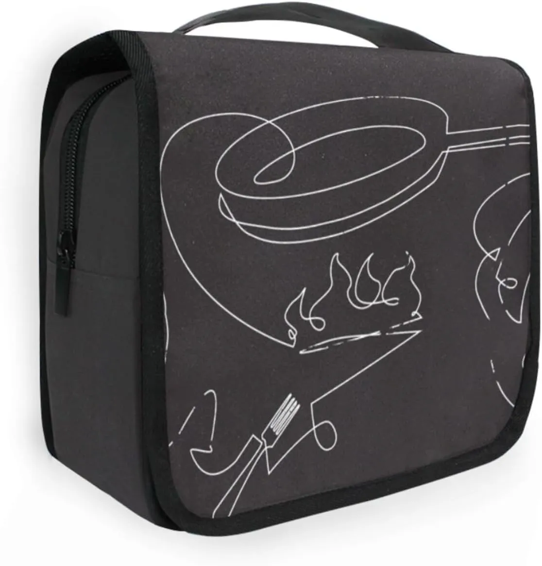 Travel Toiletry Bag Cosmetic Bag Modern Kitchen Utensils Black Portable Hanging Cosmetic Case Traveling With Leakproof Compartment Makeup Toiletries Cosmetic Organizer for Men Women