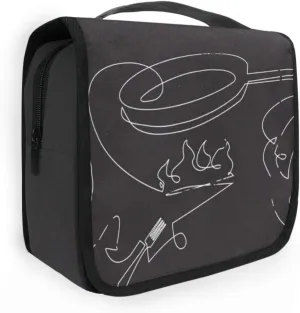 Travel Toiletry Bag Cosmetic Bag Modern Kitchen Utensils Black Portable Hanging Cosmetic Case Traveling With Leakproof Compartment Makeup Toiletries Cosmetic Organizer for Men Women