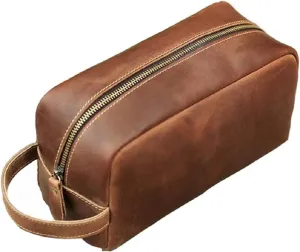 Travel Toiletry Bag for Men Leather Dopp Kit Bags Christmas Gift