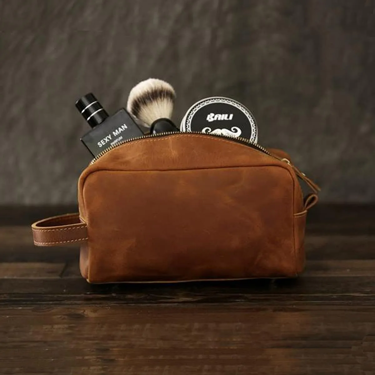 Travel Toiletry Bag for Men Leather Dopp Kit Bags Christmas Gift