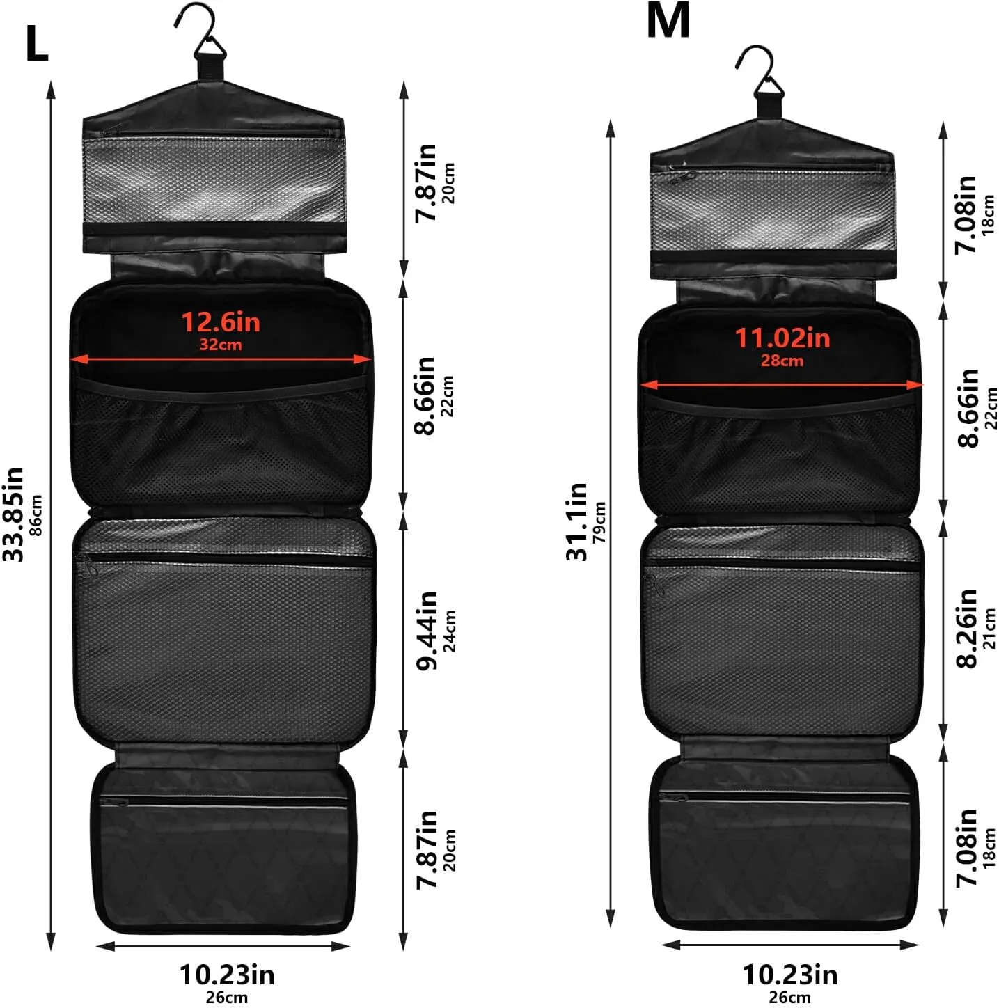 Travel Toiletry Bag for Woman/Men, Cute Heart Shaped Strawberry Hanging Organizer Bag with Pockets Portable Folding Travel Case Bags for Makeup Cosmetic Toiletries Storage Traveling-M