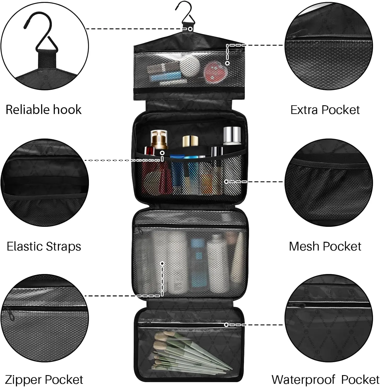 Travel Toiletry Bag for Woman/Men, Cute Heart Shaped Strawberry Hanging Organizer Bag with Pockets Portable Folding Travel Case Bags for Makeup Cosmetic Toiletries Storage Traveling-M