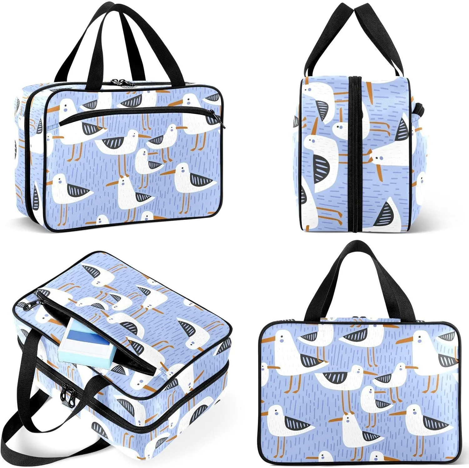 Travel Toiletry Bag for Woman/Men, Hand Drawn Seagull Cute Seabird Hanging Organizer Bag with Pockets Portable Folding Travel Case Bags for Makeup Cosmetic Toiletries Storage Traveling-M
