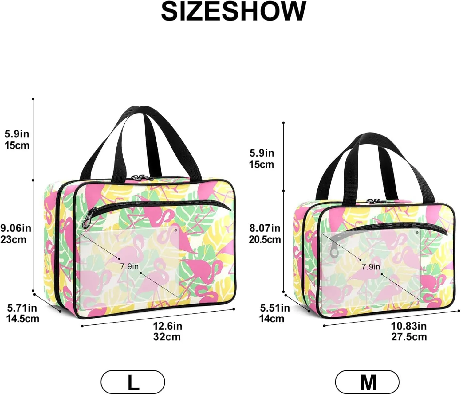 Travel Toiletry Bag for Woman/Men, Pink Flamingo Green Tropical Leafs Hanging Organizer Bag with Pockets Portable Folding Travel Case Bags for Makeup Cosmetic Toiletries Storage Traveling-L