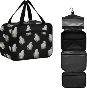 Travel Toiletry Bag for Woman/Men, Watercolor Halloween Ghost Hanging Organizer Bag with Pockets Portable Folding Travel Case Bags for Makeup Cosmetic Toiletries Storage Traveling-M