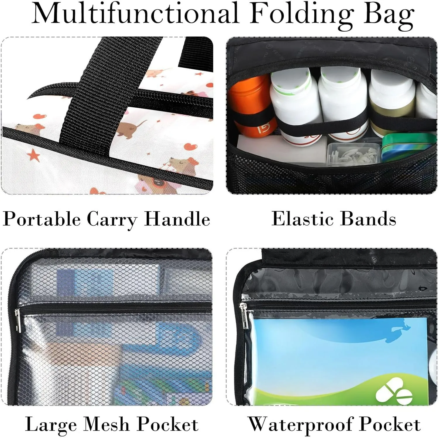 Travel Toiletry Bag for Woman/Men,Cute Dachshund Valentine's Day Dog Hanging Organizer Bag with Pockets Portable Folding Travel Case Bags for Makeup Cosmetic Toiletries Storage Traveling-L