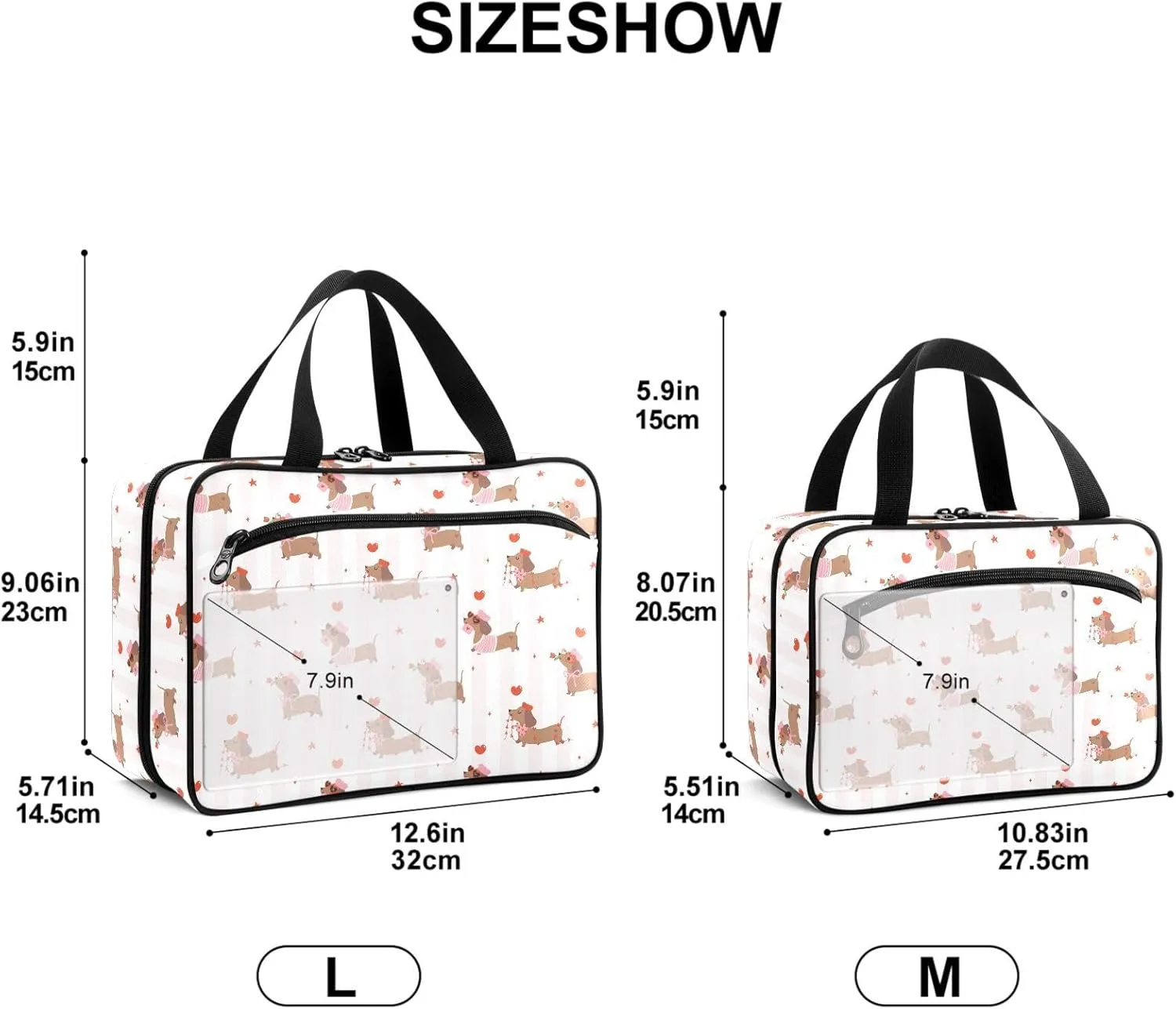 Travel Toiletry Bag for Woman/Men,Cute Dachshund Valentine's Day Dog Hanging Organizer Bag with Pockets Portable Folding Travel Case Bags for Makeup Cosmetic Toiletries Storage Traveling-L