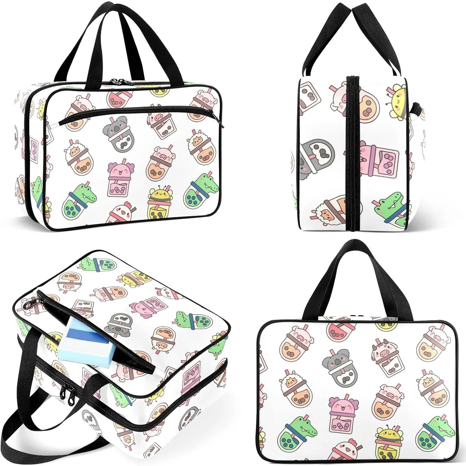 Travel Toiletry Bag for Woman/Men,Cute Funny Animal Pearl Milk Tea Hanging Organizer Bag with Pockets Portable Folding Travel Case Bags for Makeup Cosmetic Toiletries Storage Traveling-M