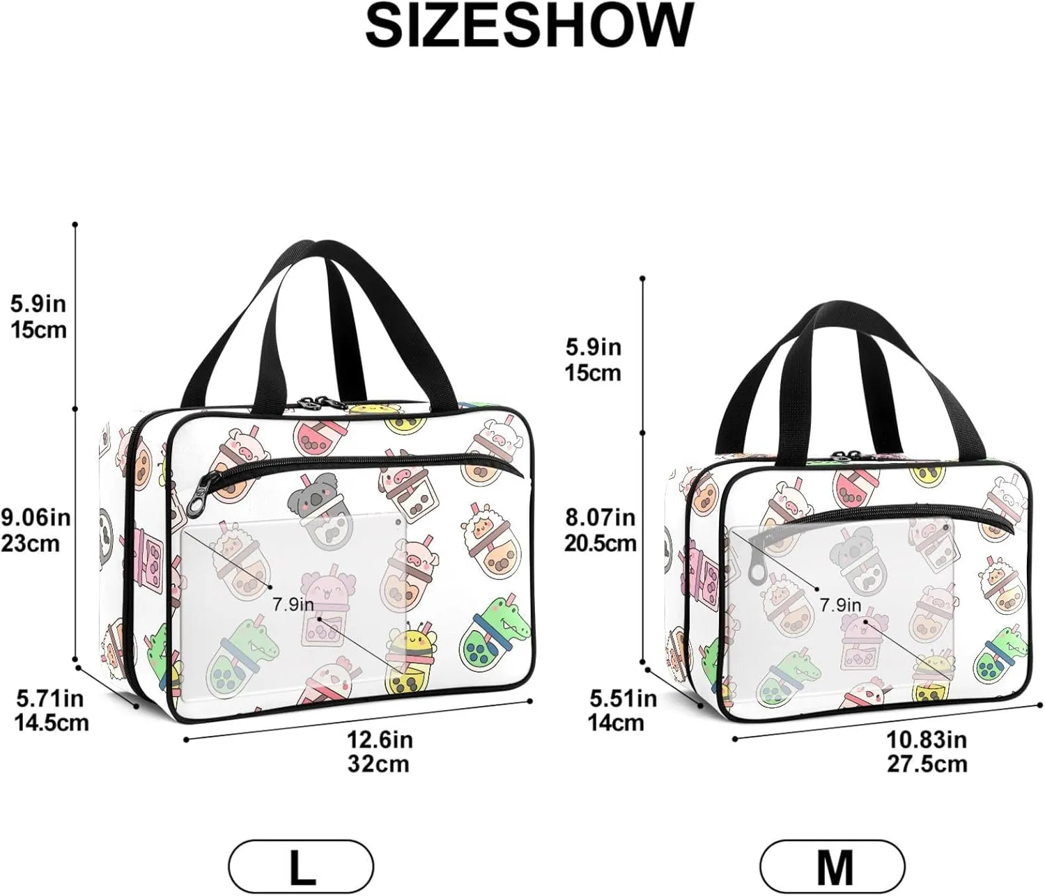 Travel Toiletry Bag for Woman/Men,Cute Funny Animal Pearl Milk Tea Hanging Organizer Bag with Pockets Portable Folding Travel Case Bags for Makeup Cosmetic Toiletries Storage Traveling-M
