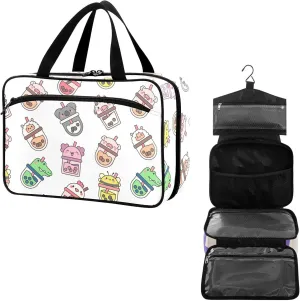 Travel Toiletry Bag for Woman/Men,Cute Funny Animal Pearl Milk Tea Hanging Organizer Bag with Pockets Portable Folding Travel Case Bags for Makeup Cosmetic Toiletries Storage Traveling-M