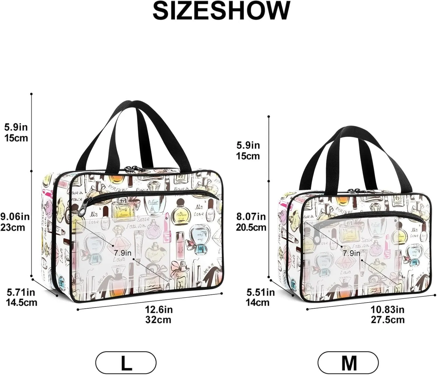 Travel Toiletry Bag for Woman/Men,French Perfume Hanging Organizer Bag with Pockets Portable Folding Travel Case Bags for Makeup Cosmetic Toiletries Storage Traveling-L