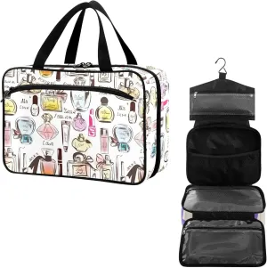 Travel Toiletry Bag for Woman/Men,French Perfume Hanging Organizer Bag with Pockets Portable Folding Travel Case Bags for Makeup Cosmetic Toiletries Storage Traveling-L