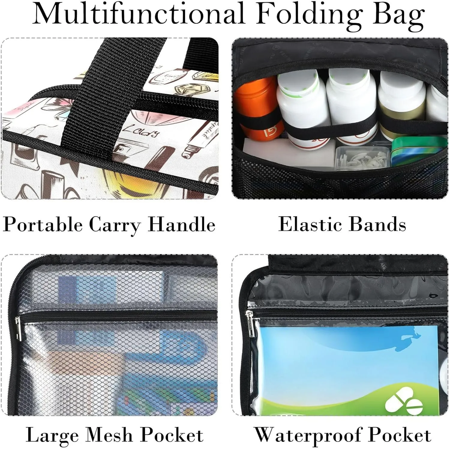 Travel Toiletry Bag for Woman/Men,French Perfume Hanging Organizer Bag with Pockets Portable Folding Travel Case Bags for Makeup Cosmetic Toiletries Storage Traveling-L