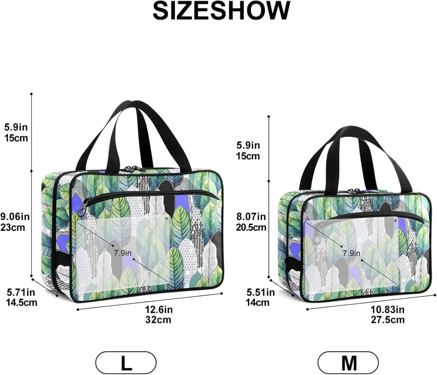 Travel Toiletry Bag for Woman/Men,Green Geometric Feather Hanging Organizer Bag with Pockets Portable Folding Travel Case Bags for Makeup Cosmetic Toiletries Storage Traveling-M