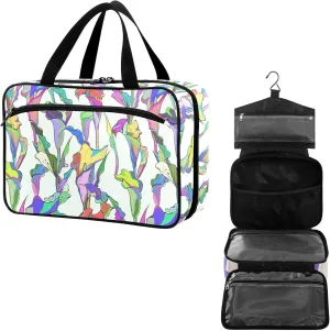 Travel Toiletry Bag for Woman/Men,Neon Color Calla Lily Bright Floral Hanging Organizer Bag with Pockets Portable Folding Travel Case Bags for Makeup Cosmetic Toiletries Storage Traveling-M