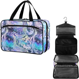 Travel Toiletry Bag for Woman/Men,Purple Blue Abstract Fancy Colored Colorful Hanging Organizer Bag with Pockets Portable Folding Travel Case Bags for Makeup Cosmetic Toiletries Storage Traveling-M