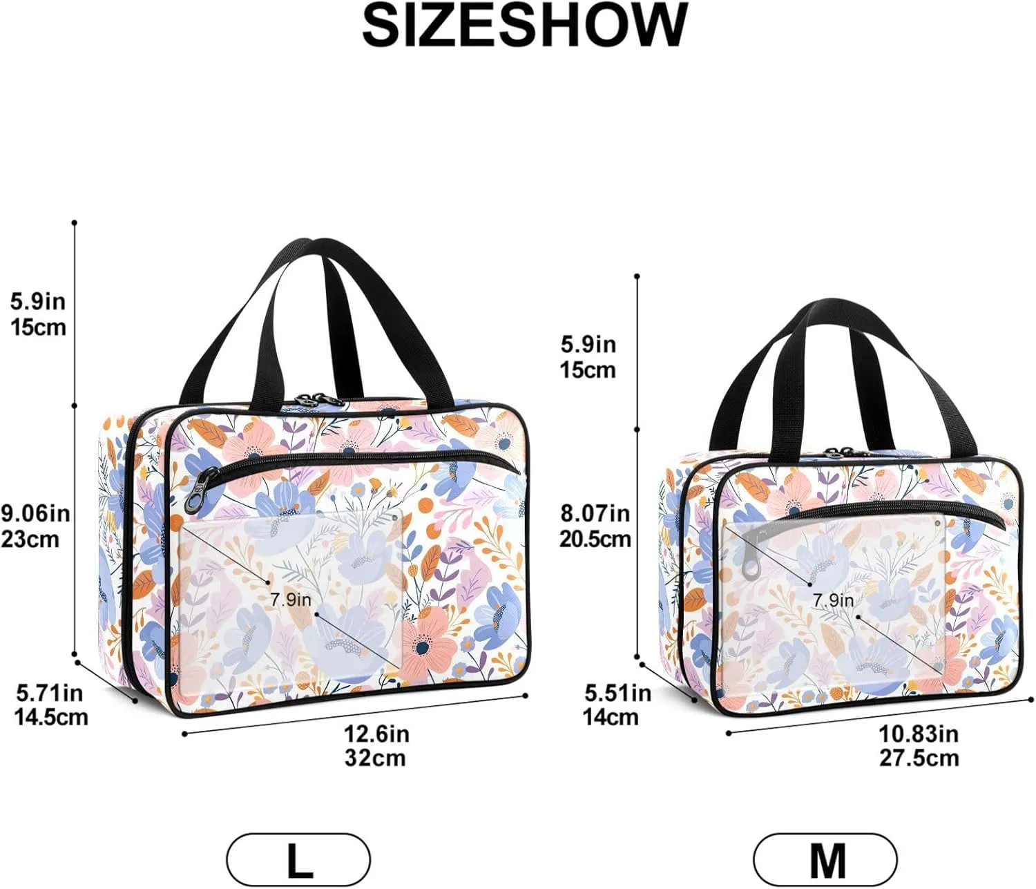 Travel Toiletry Bag for Woman/Men,Purple Floral Pink Hanging Organizer Bag with Pockets Portable Folding Travel Case Bags for Makeup Cosmetic Toiletries Storage Traveling-M