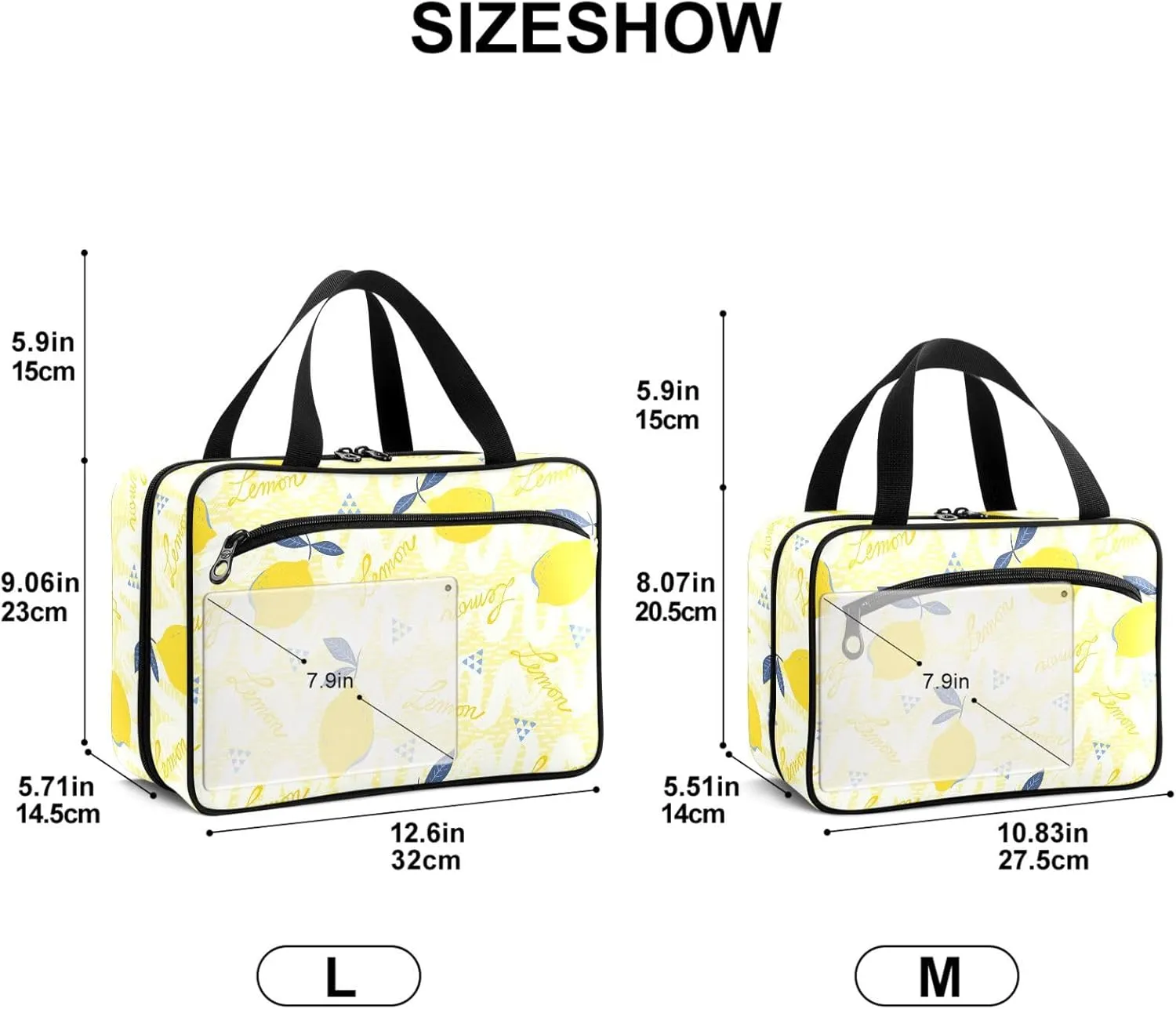 Travel Toiletry Bag for Woman/Men,Yellow Hand Draw Lemon Hanging Organizer Bag with Pockets Portable Folding Travel Case Bags for Makeup Cosmetic Toiletries Storage Traveling-L