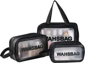 Travel Toiletry Bag for women and men, Matte Translucent Toiletry Bag with with Handy Handle, Makeup Cosmetic Bag Travel Organizer for Accessories, Toiletries (Black, S)
