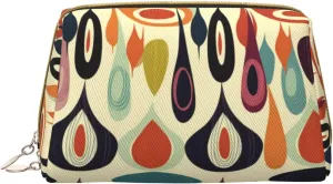 Travel Toiletry Bag Mid Century Modern Retro With Drop Shapes Printing Large Capacity Leather Waterproof Cosmetic Bags Cute Travel For Women Makeup Bag Organizer Zipper Pouch Skincare Bag