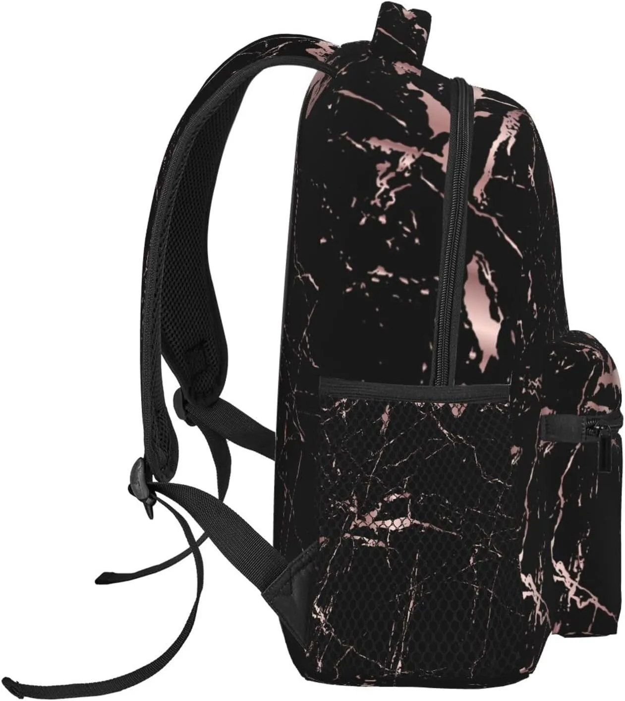 Trendy Marble Modern Rose Gold Black Backpack For School Laptop Bags Bookbag Big Casual Daypack For Student Girls Boys Kids Teens Travel Sports Work
