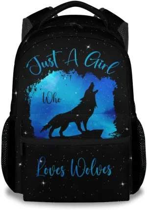 UNIKITTY School Backpack for Girls, Wolf Backpack with Adjustable Straps, Preschool Bookbag Large Capacity Durable, 17" Black Cute Kids Travel Backpacks