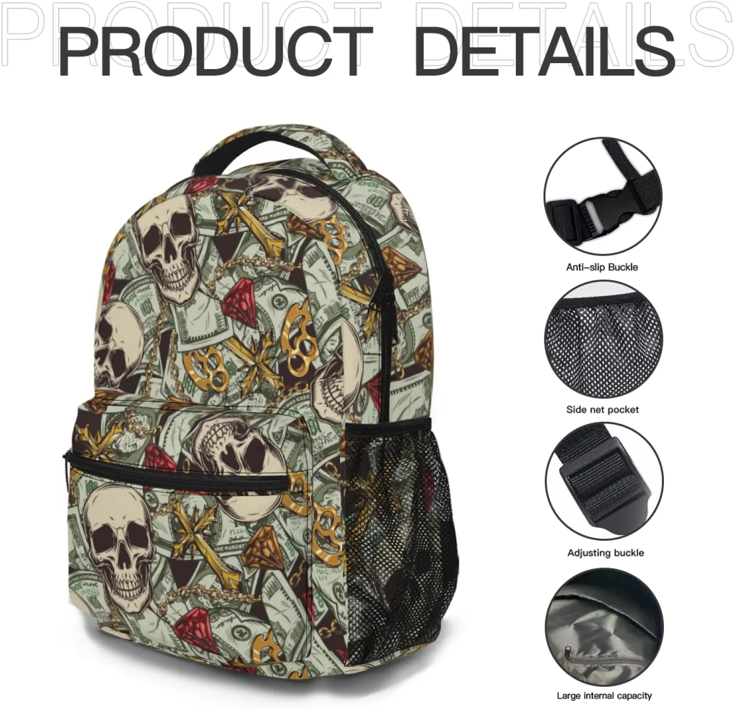 Us Bill Dollars Money Funny Backpack Book Bag Lightweight Casual Daypack for Women Men Travel Laptop 17 Inch