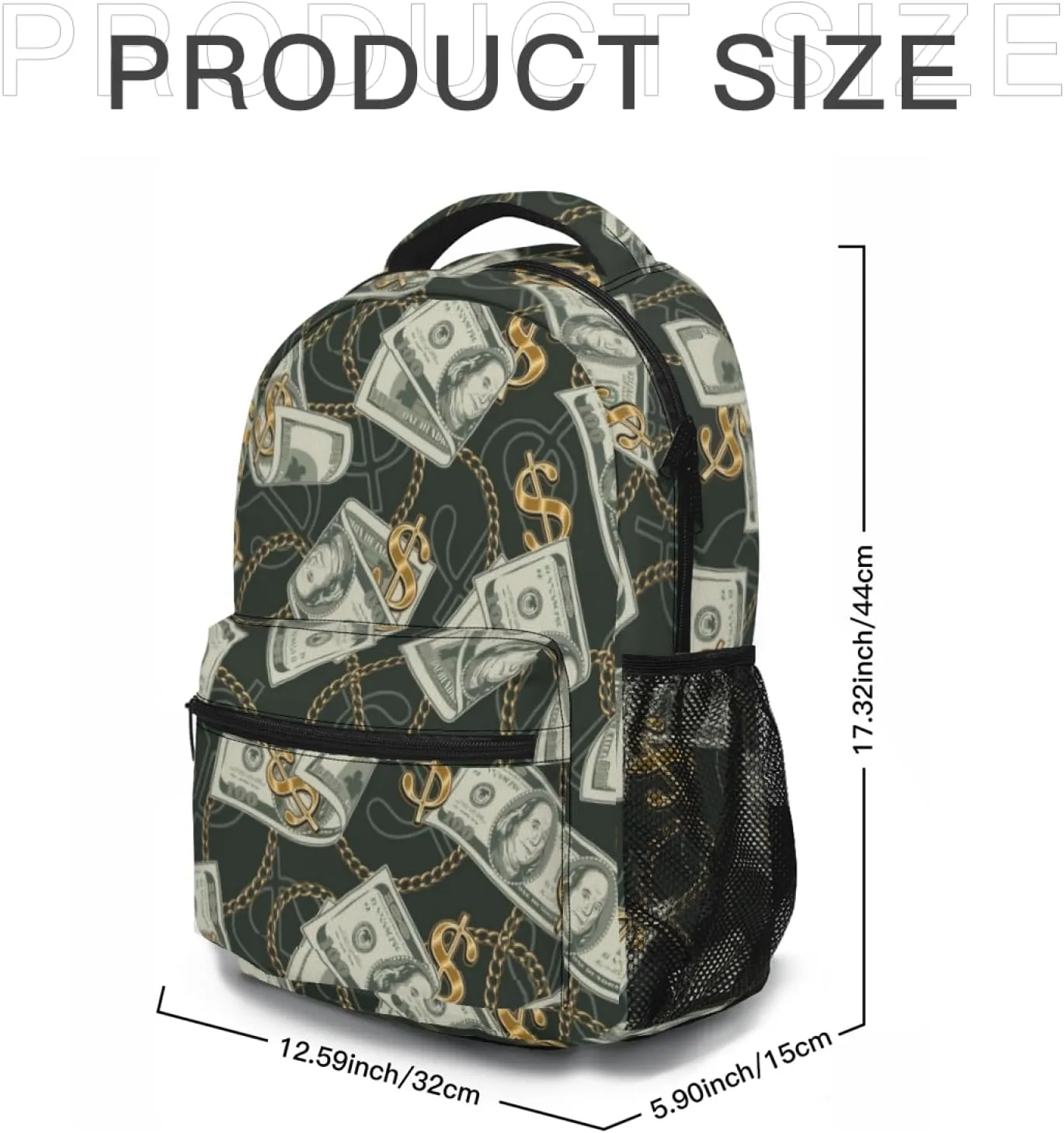 Us Bill Dollars Money Funny Backpack Book Bag Lightweight Casual Daypack for Women Men Travel Laptop 17 Inch