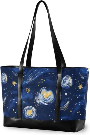 Valentine's Day Yellow Blue Love Starry Sky modern work bags for women with zipper zipper tote for university with diaper bolso para laptop