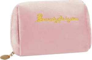 Velvet Makeup Bag, Portable Zipper Make Up Pouch, Cute Small Cosmetic Bag, Flannel Toiletry Bag, Travel Storage Bag Gifts for Women Girls(Pink)