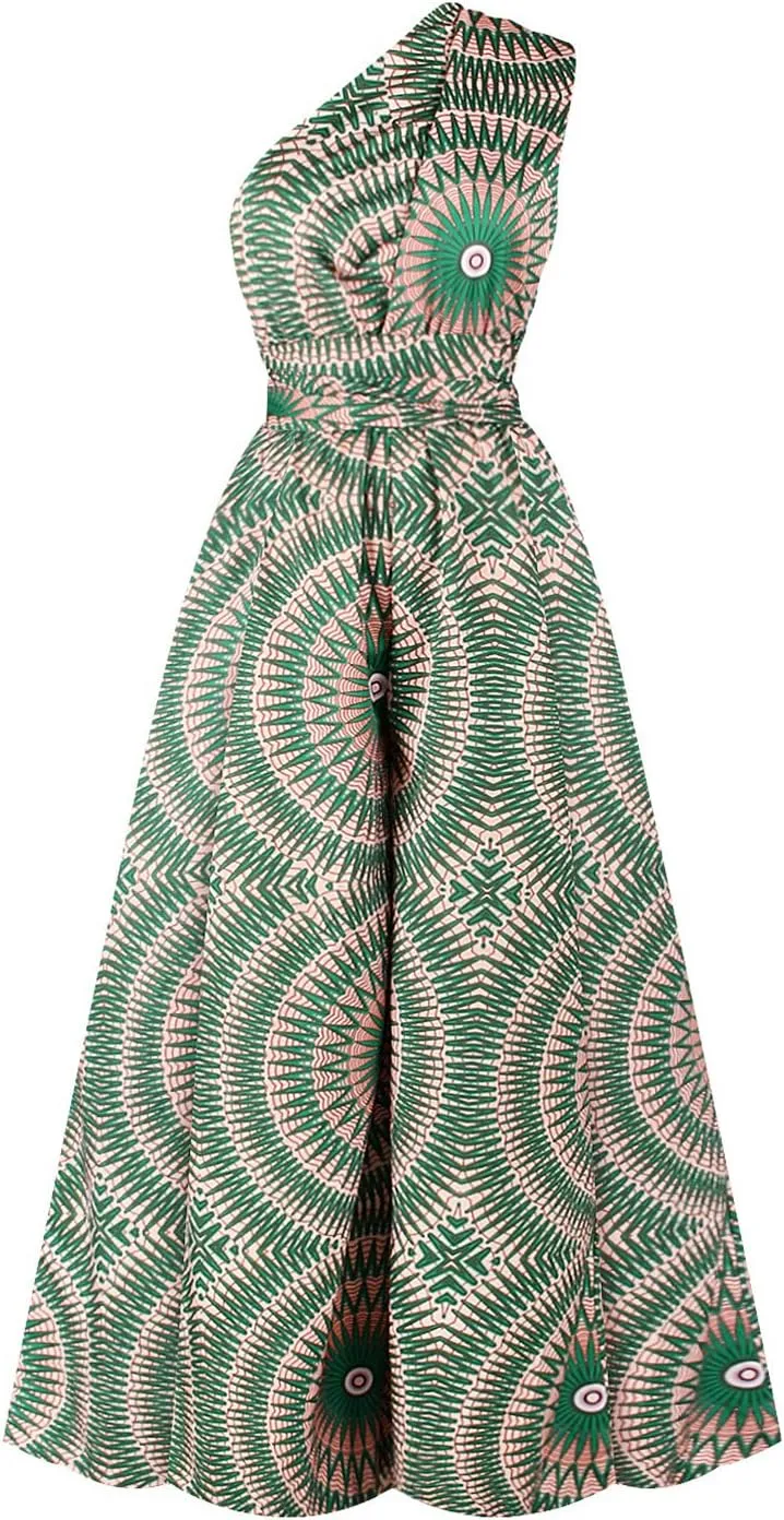 Vimoisa Women Sexy Boho African Jumpsuits Printing Rompers V-Neck Multi-Way Wide Leg Pants