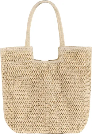 WantGor Straw Beach Bags, Women Summer Woven Tote Bag Large Boho Shoulder Handbags Casual Travel Beach Bag Foldable Hobo Bags