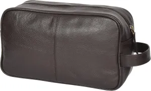 Wash Leather Bag for Mens Travel Toiletry Shaving Kit Wrist Leather Bag A98 Brown, Brown, M, Toiletry Travel Bag