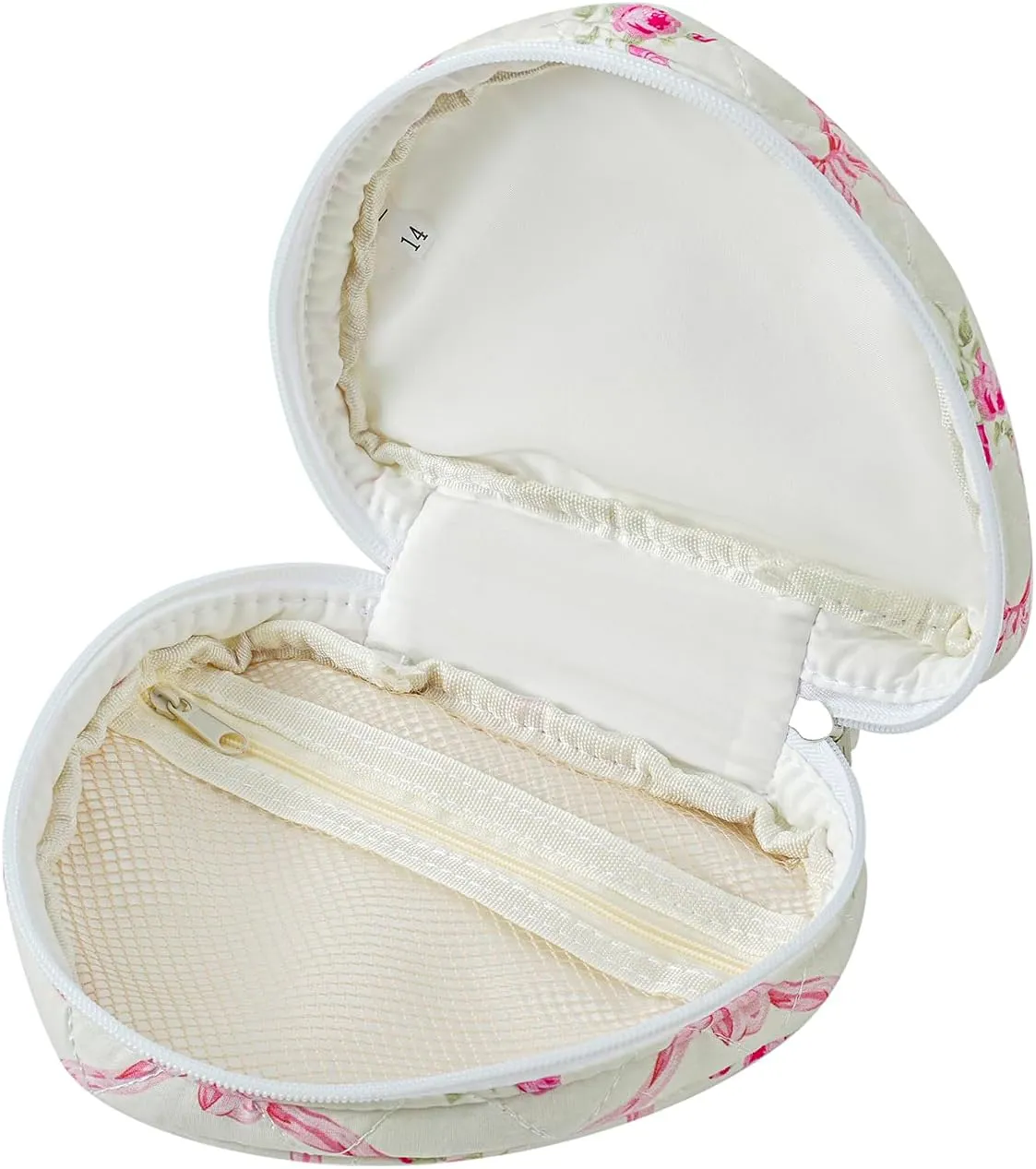 WHJM Cute Heart-shaped Handy Makeup Bag, Small Floral Makeup Pouch, Ideal for Daily Beauty Essentials for Women (Pink Bowknot Rose)