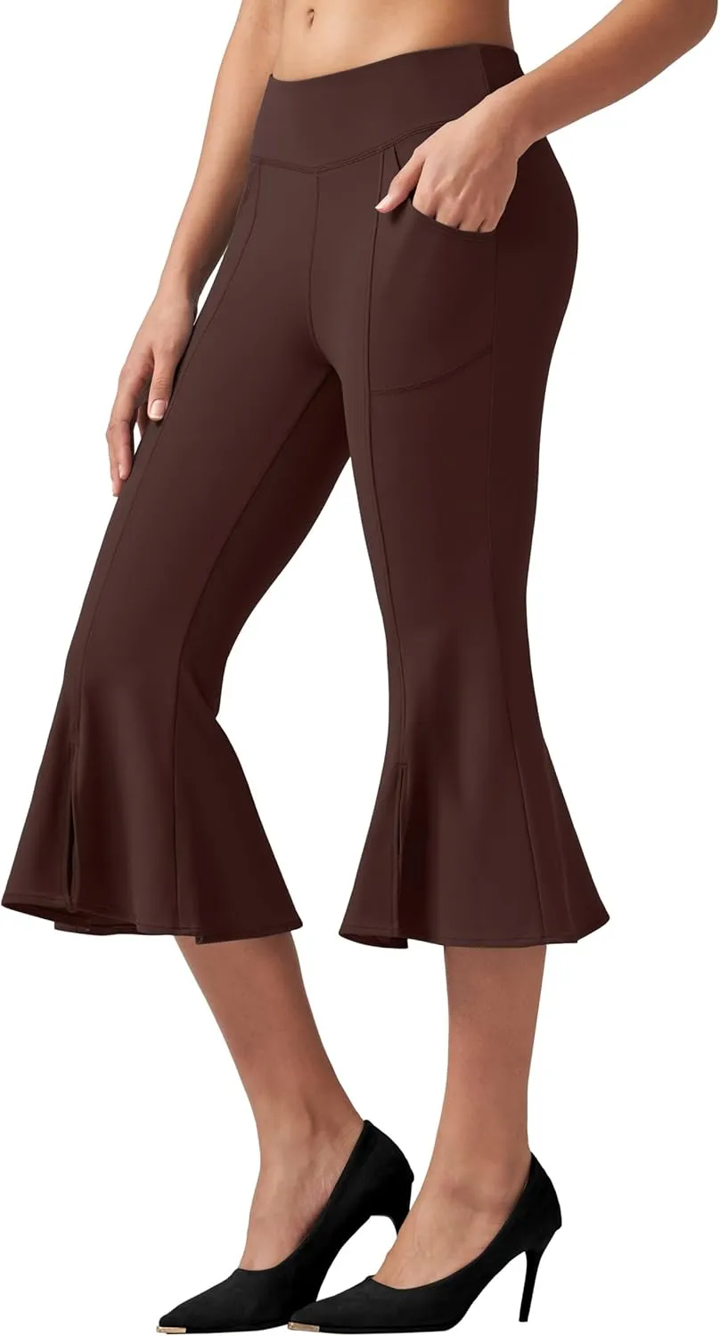Willit Women's Yoga Capri Pants Stretch Causal Athletic Quick Dry Capri Ruffle Dance Leggings with Pockets