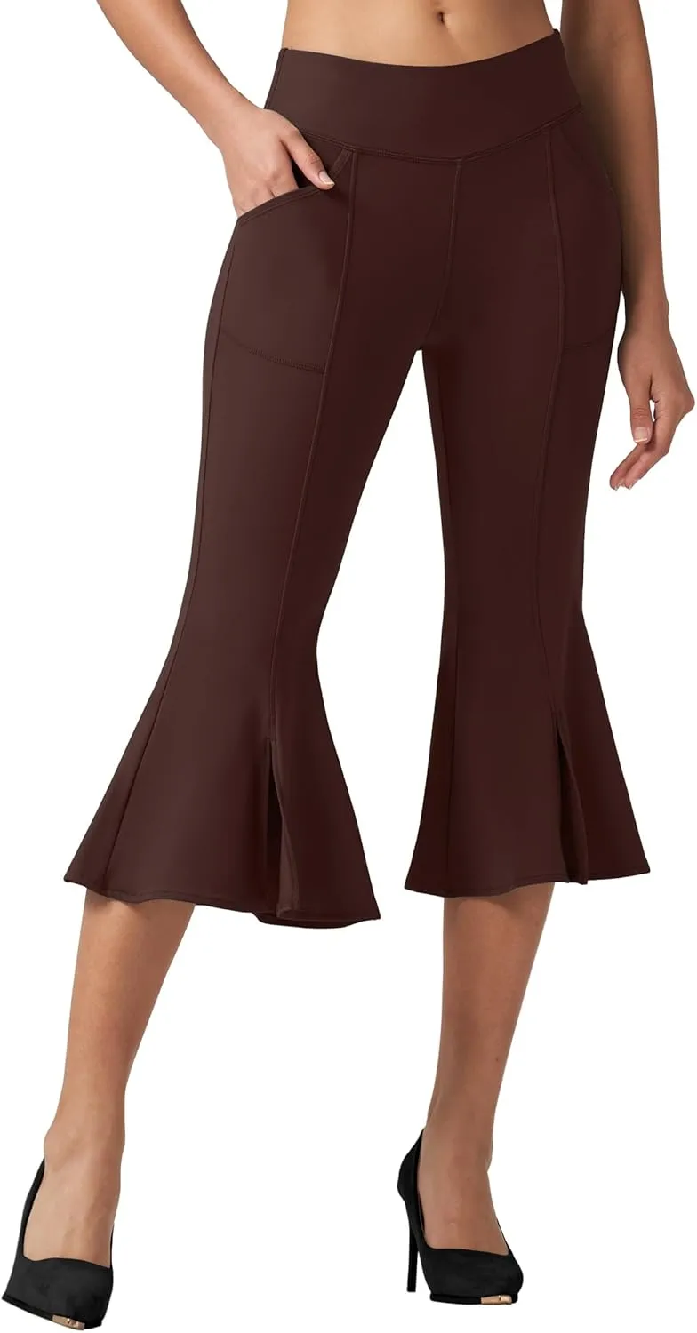 Willit Women's Yoga Capri Pants Stretch Causal Athletic Quick Dry Capri Ruffle Dance Leggings with Pockets