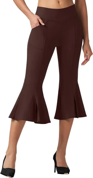 Willit Women's Yoga Capri Pants Stretch Causal Athletic Quick Dry Capri Ruffle Dance Leggings with Pockets