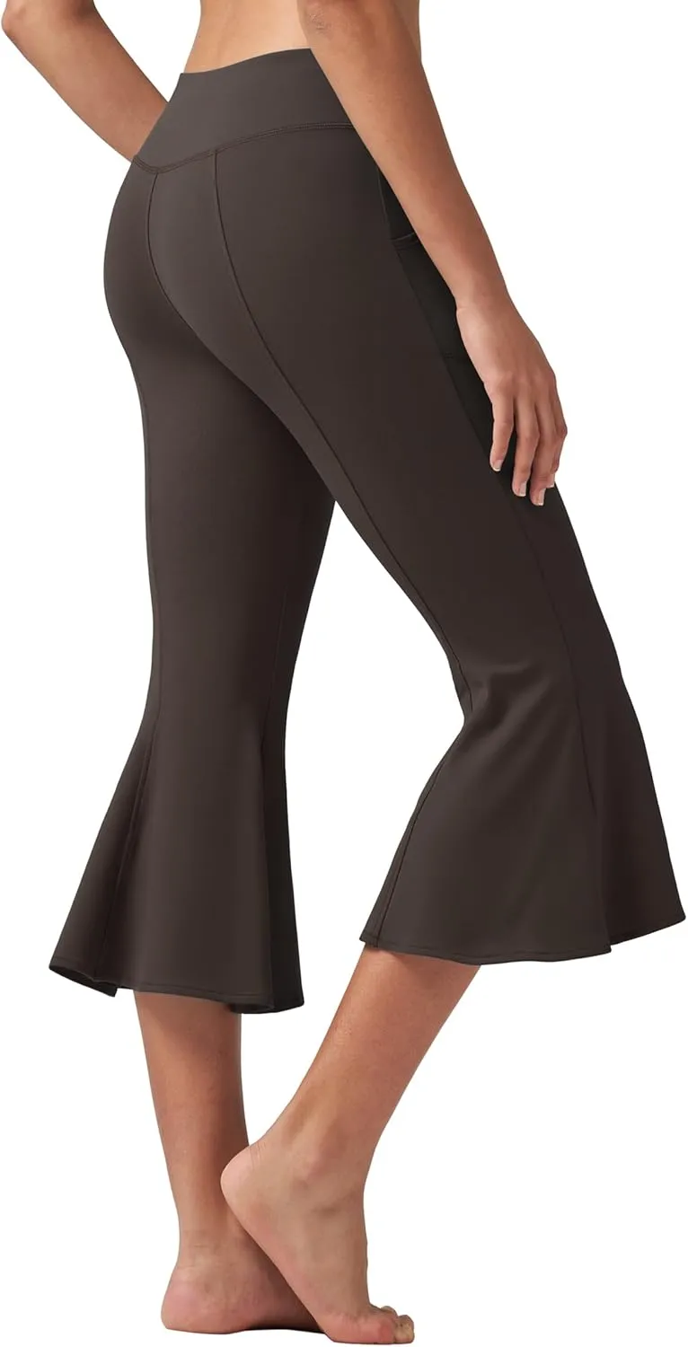 Willit Women's Yoga Capri Pants Stretch Causal Athletic Quick Dry Capri Ruffle Dance Leggings with Pockets