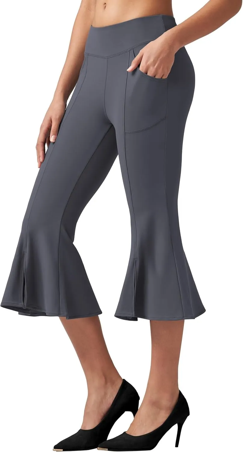 Willit Women's Yoga Capri Pants Stretch Causal Athletic Quick Dry Capri Ruffle Dance Leggings with Pockets