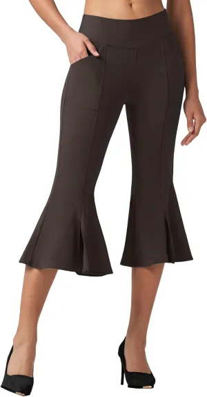 Willit Women's Yoga Capri Pants Stretch Causal Athletic Quick Dry Capri Ruffle Dance Leggings with Pockets