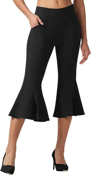 Willit Women's Yoga Capri Pants Stretch Causal Athletic Quick Dry Capri Ruffle Dance Leggings with Pockets