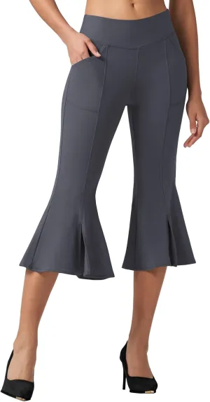 Willit Women's Yoga Capri Pants Stretch Causal Athletic Quick Dry Capri Ruffle Dance Leggings with Pockets