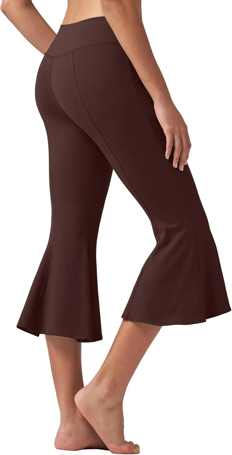 Willit Women's Yoga Capri Pants Stretch Causal Athletic Quick Dry Capri Ruffle Dance Leggings with Pockets