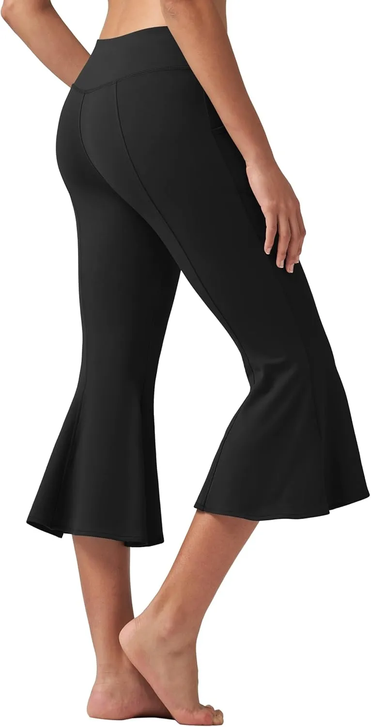 Willit Women's Yoga Capri Pants Stretch Causal Athletic Quick Dry Capri Ruffle Dance Leggings with Pockets