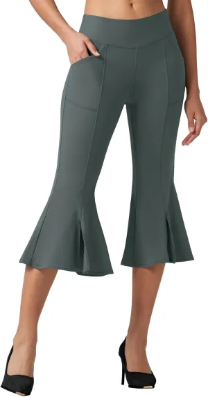 Willit Women's Yoga Capri Pants Stretch Causal Athletic Quick Dry Capri Ruffle Dance Leggings with Pockets